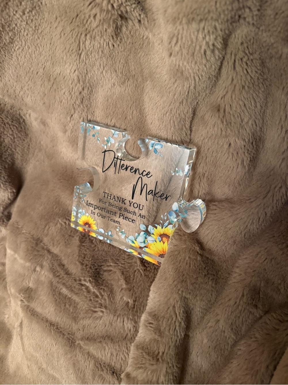Acrylic Puzzle Piece Plaque - Sunflower & Blue Floral